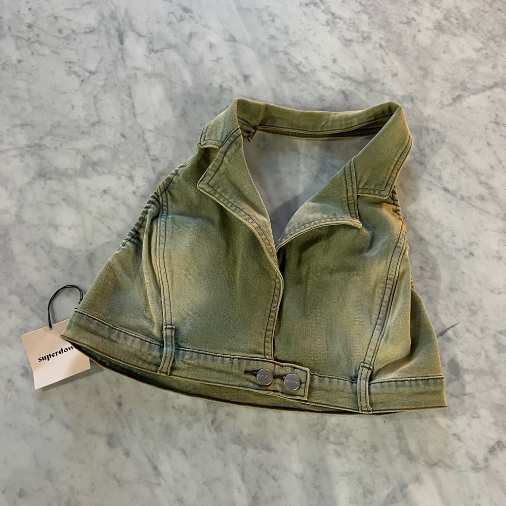 Superdown Green Denim Halter Top NWT Perfect for Festival Season